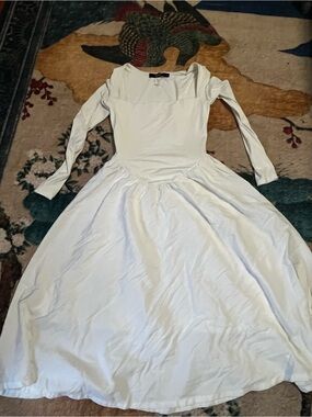 Classic White Long-Sleeve Midi Dress